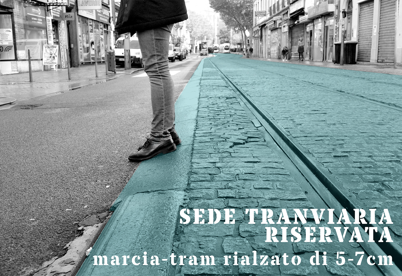 Sede tranviaria riservata - marcia-tram rialzato di 5-7 cm